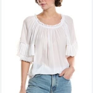 Ramy Brook Silky White Jiya Top Ruffled Blouse